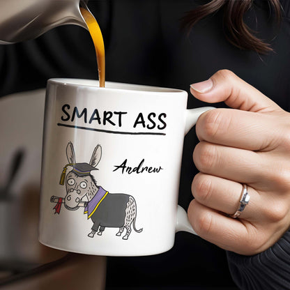 Smart Ass, Graduation Donkey With Cap And Diploma - Personalized Custom Coffee Mug - GRAD001_MG