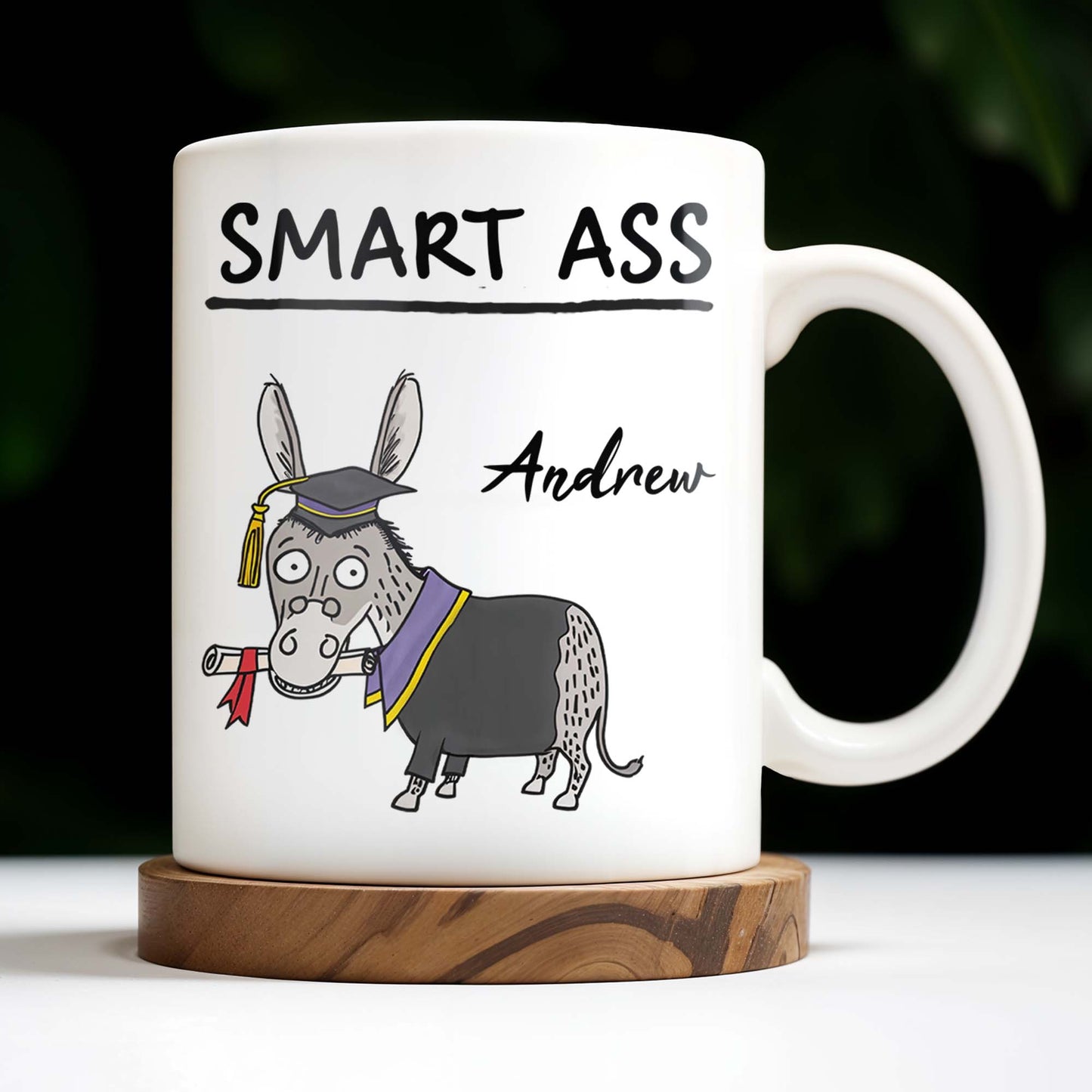 Smart Ass, Graduation Donkey With Cap And Diploma - Personalized Custom Coffee Mug - GRAD001_MG