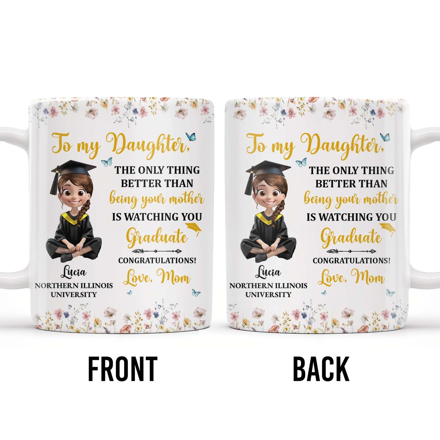 To My Daughter, The Only Thing Better Than Being Your Mother Is Watching You Graduate, Flowers and Butterflies - Personalized Custom Coffee Mug - GRAD009_MG