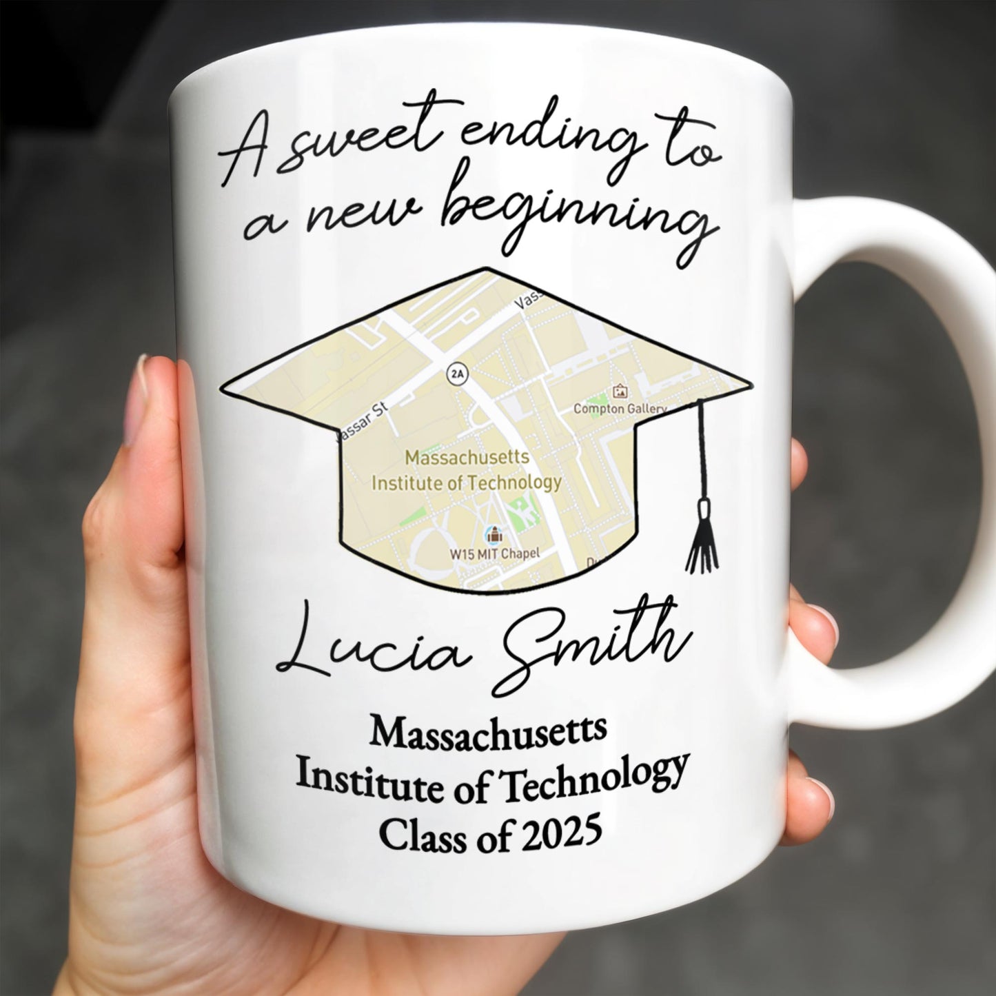 A Sweet Ending To A New Beginning, Graduation Cap And Diploma - Personalized Custom Coffee Mug - GRAD010_MG