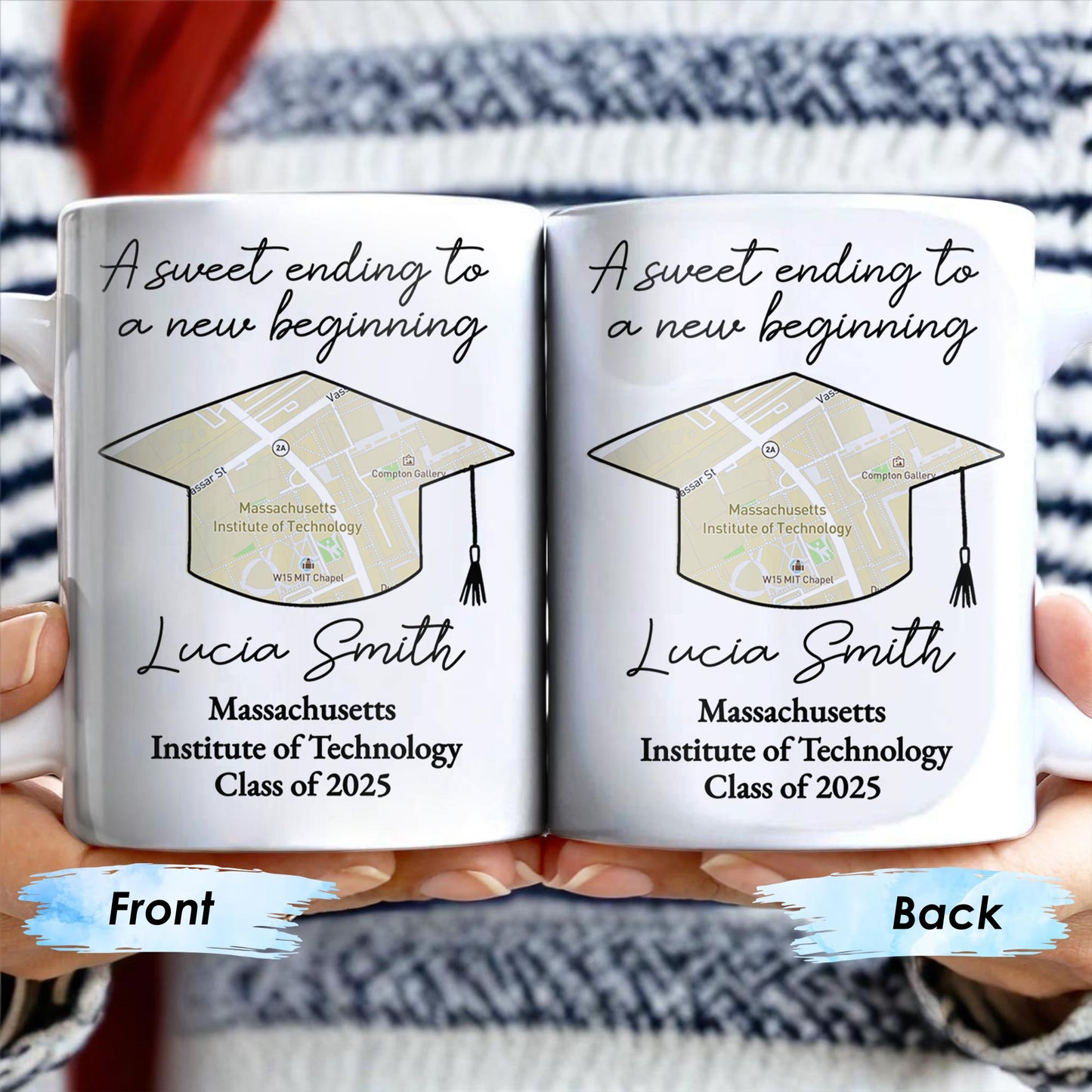 A Sweet Ending To A New Beginning, Graduation Cap And Diploma - Personalized Custom Coffee Mug - GRAD010_MG