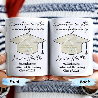 A Sweet Ending To A New Beginning, Graduation Cap And Diploma - Personalized Custom Coffee Mug - GRAD010_MG