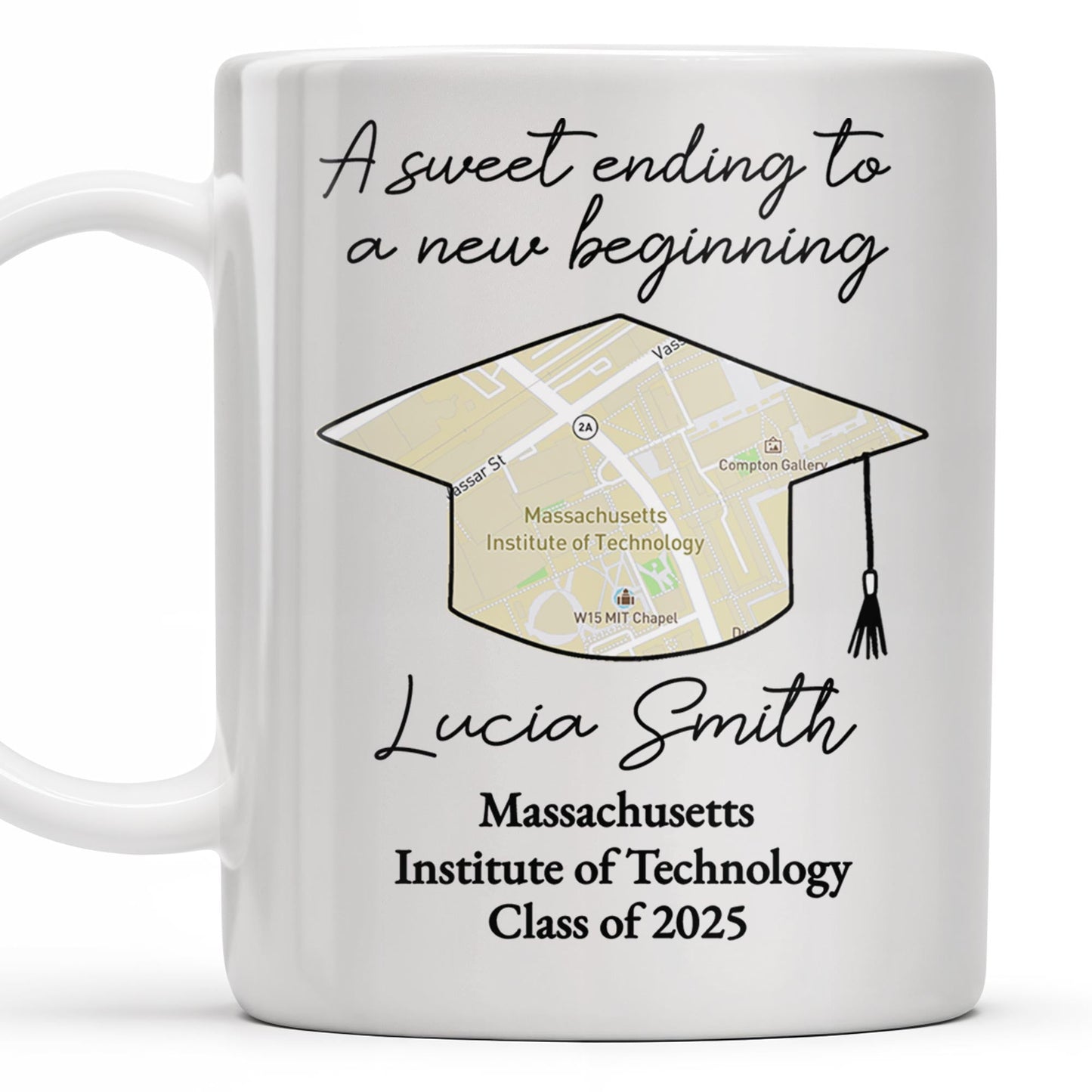 A Sweet Ending To A New Beginning, Graduation Cap And Diploma - Personalized Custom Coffee Mug - GRAD010_MG