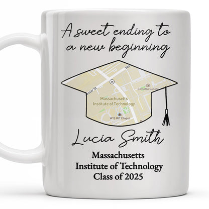 A Sweet Ending To A New Beginning, Graduation Cap And Diploma - Personalized Custom Coffee Mug - GRAD010_MG