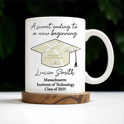 A Sweet Ending To A New Beginning, Graduation Cap And Diploma - Personalized Custom Coffee Mug - GRAD010_MG