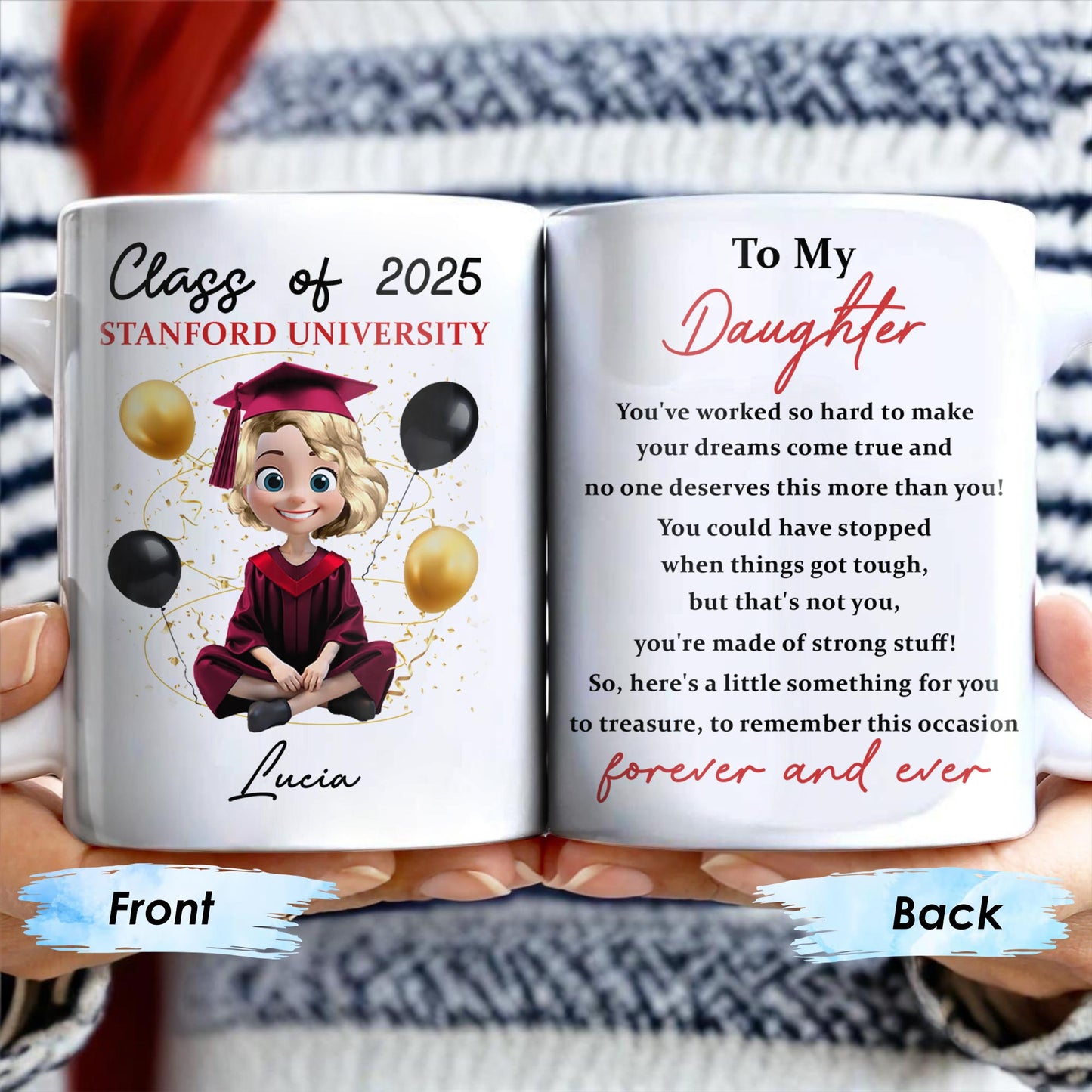 To My Daughter, You've Worked So Hard To Make Your Dreams Come True, Graduation Cap and Balloons - Personalized Custom Coffee Mug - GRAD013_MG