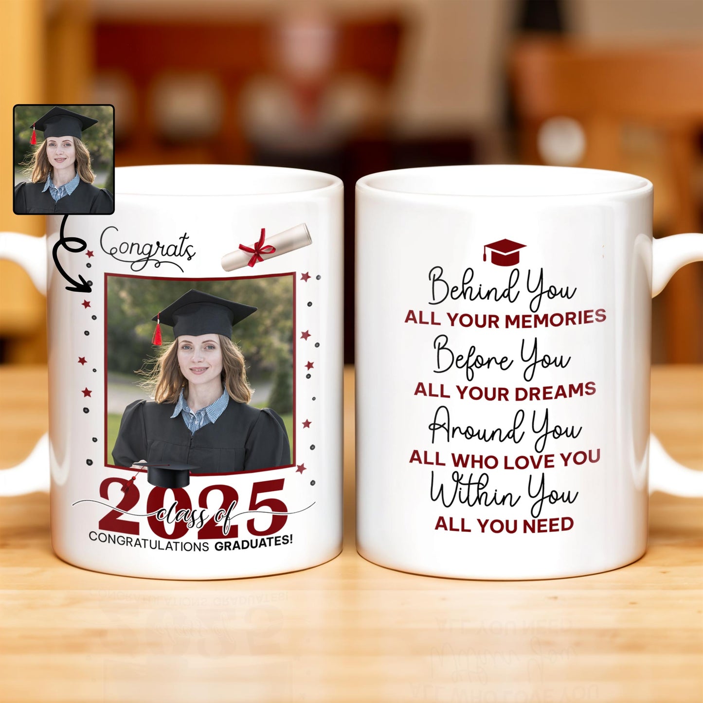 Behind You All Your Memories, Graduation Cap And Diploma - Personalized Custom Coffee Mug - GRAD015_MG