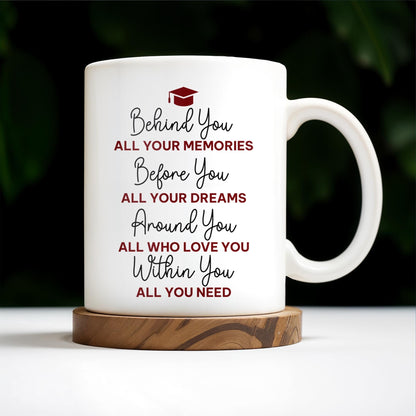 Behind You All Your Memories, Graduation Cap And Diploma - Personalized Custom Coffee Mug - GRAD015_MG