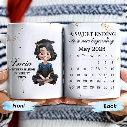 A Sweet Ending To A New Beginning, Graduate And Calendar - Personalized Custom Coffee Mug - GRAD028_MG