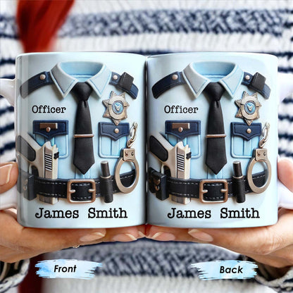 Officer, Police Uniform, Badge and Handcuffs - Personalized Custom Coffee Mug - GRAD268_MG