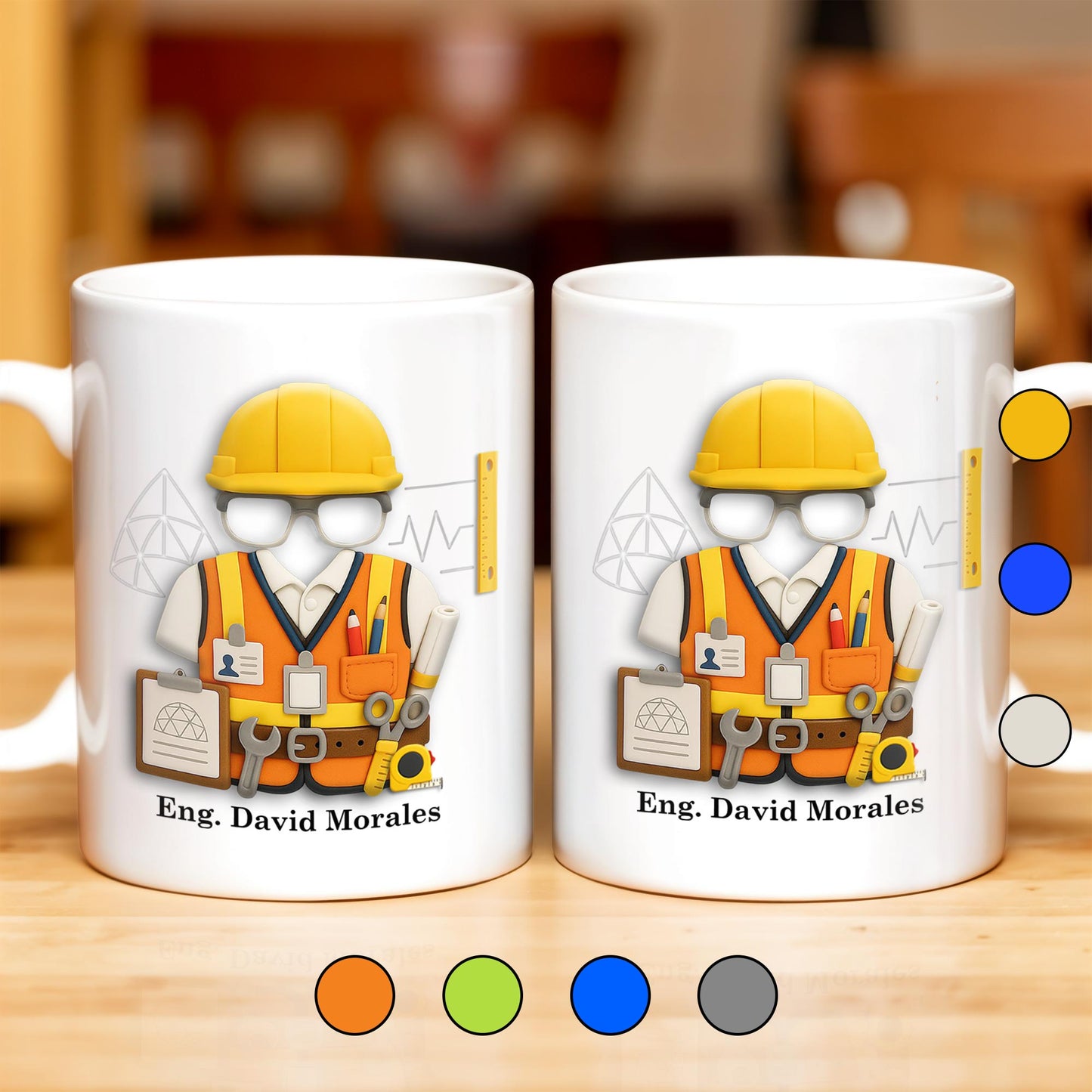 Custom Engineer Theme Coffee Mug With Construction Helmet, Safety Vest, and Tools - Personalized Custom Coffee Mug - GRAD270_MG