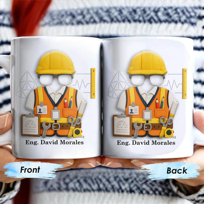 Custom Engineer Theme Coffee Mug With Construction Helmet, Safety Vest, and Tools - Personalized Custom Coffee Mug - GRAD270_MG