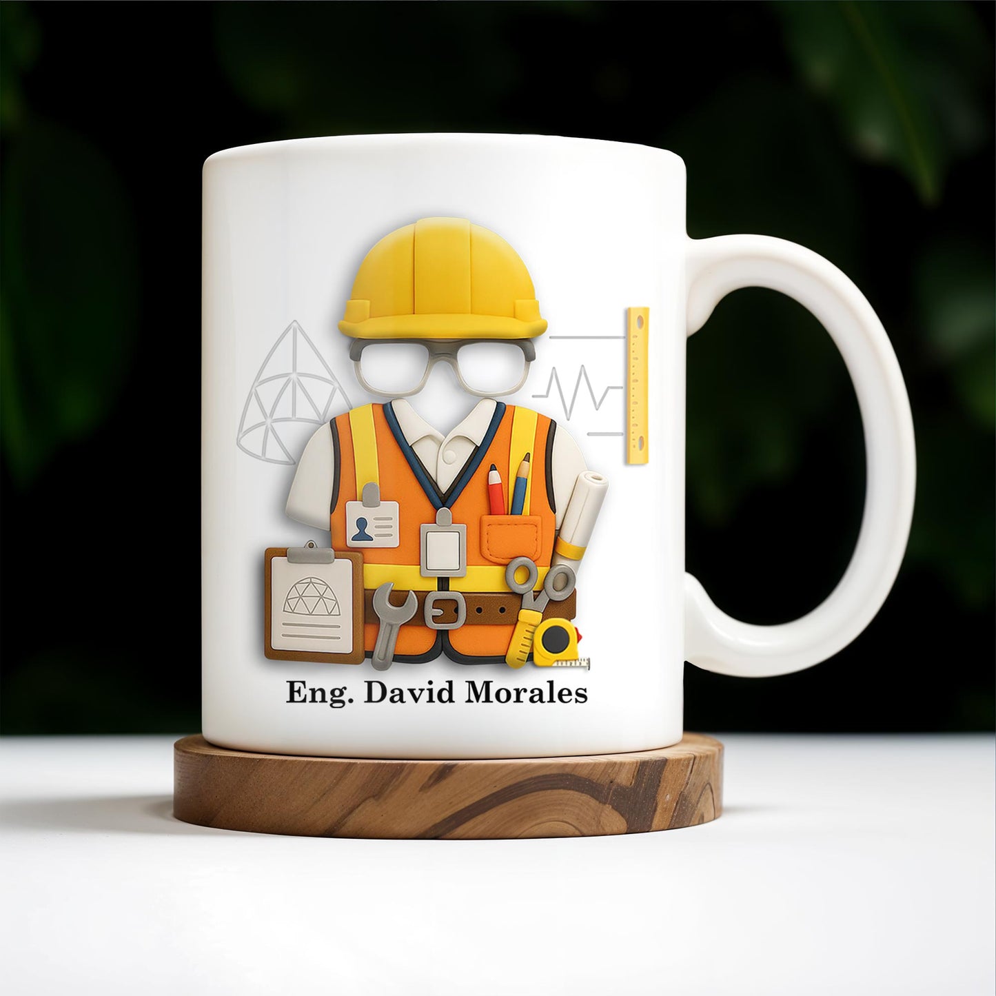 Custom Engineer Theme Coffee Mug With Construction Helmet, Safety Vest, and Tools - Personalized Custom Coffee Mug - GRAD270_MG