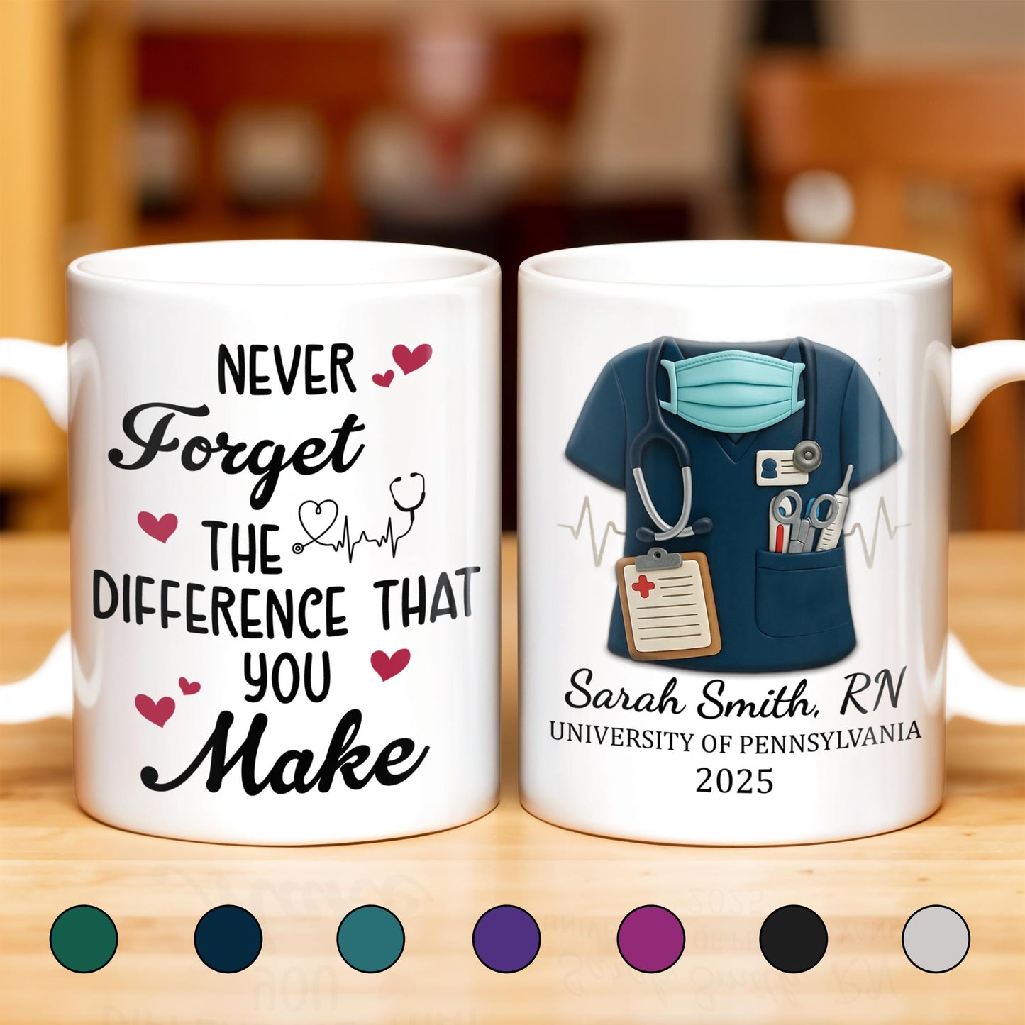 Never Forget The Difference That You Make, Heartbeat And Medical Scrubs - Personalized Custom Coffee Mug - GRAD271_MG