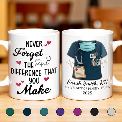 Never Forget The Difference That You Make, Heartbeat And Medical Scrubs - Personalized Custom Coffee Mug - GRAD271_MG