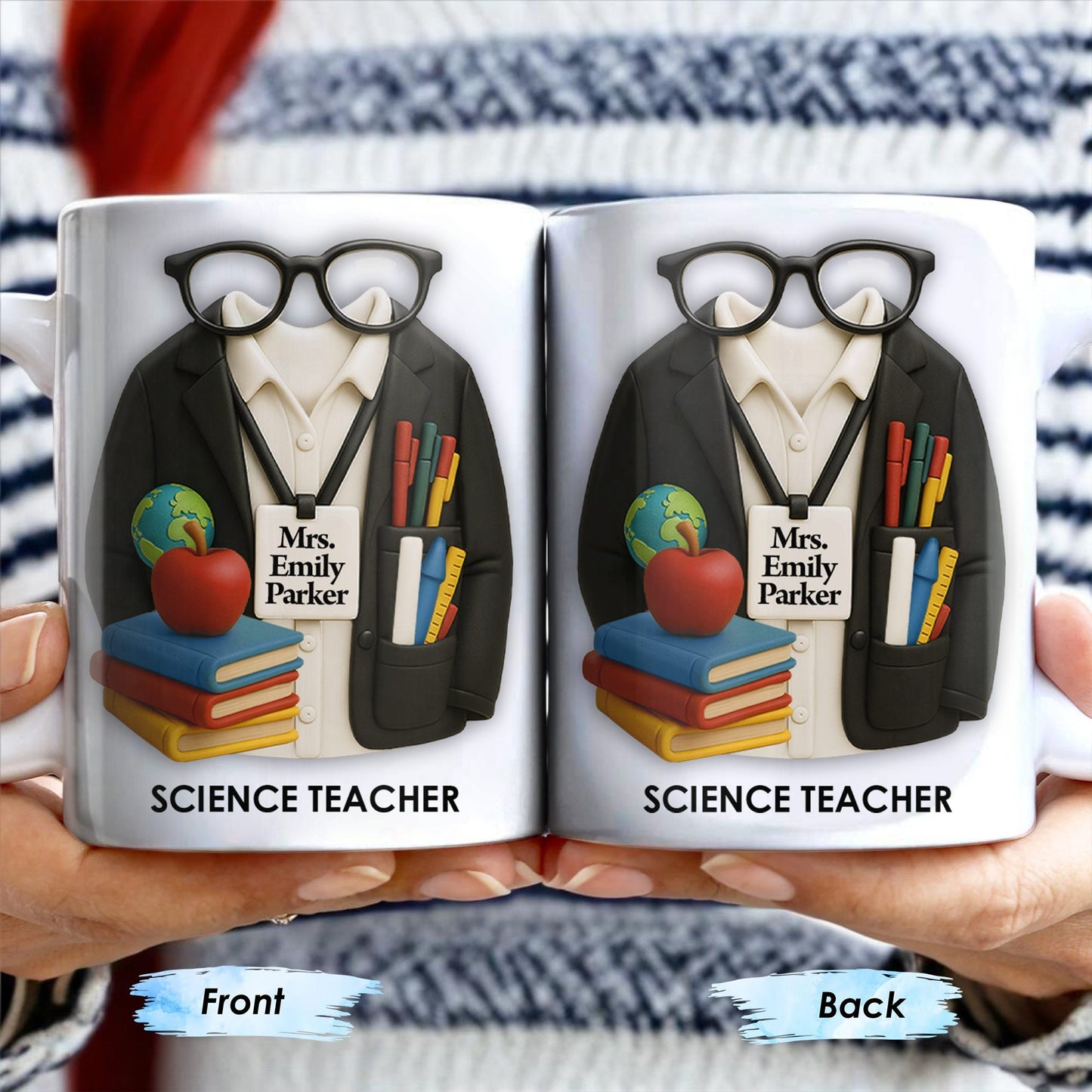 Customizable Coffee Mug Featuring Glasses, Books, Apple, Markers, Lab Coat - Personalized Custom Coffee Mug - GRAD272_MG