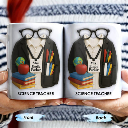 Customizable Coffee Mug Featuring Glasses, Books, Apple, Markers, Lab Coat - Personalized Custom Coffee Mug - GRAD272_MG