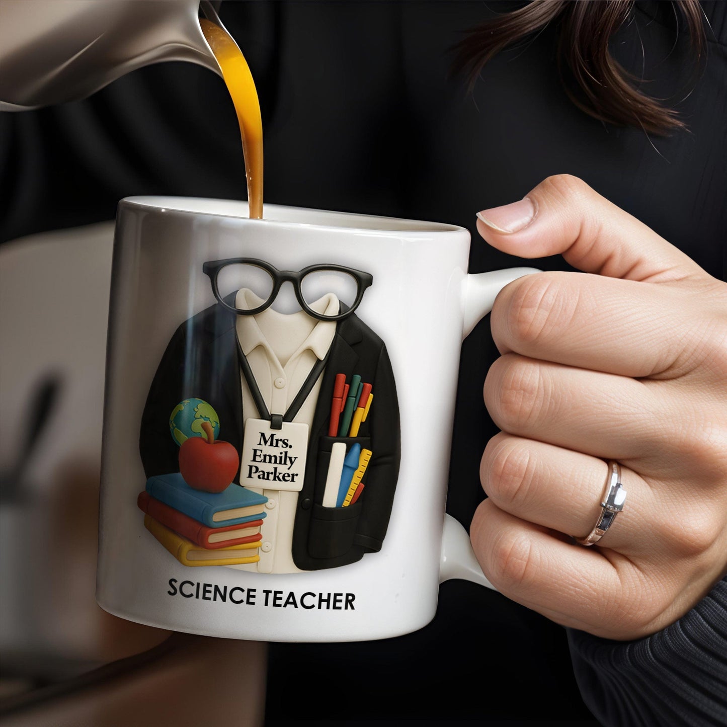 Customizable Coffee Mug Featuring Glasses, Books, Apple, Markers, Lab Coat - Personalized Custom Coffee Mug - GRAD272_MG