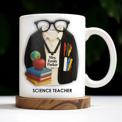 Customizable Coffee Mug Featuring Glasses, Books, Apple, Markers, Lab Coat - Personalized Custom Coffee Mug - GRAD272_MG