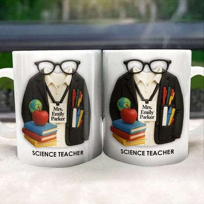Customizable Coffee Mug Featuring Glasses, Books, Apple, Markers, Lab Coat - Personalized Custom Coffee Mug - GRAD272_MG