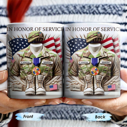 In Honor Of Service, Military Uniform and U.S. Flag - Personalized Custom Coffee Mug - GRAD280_MG