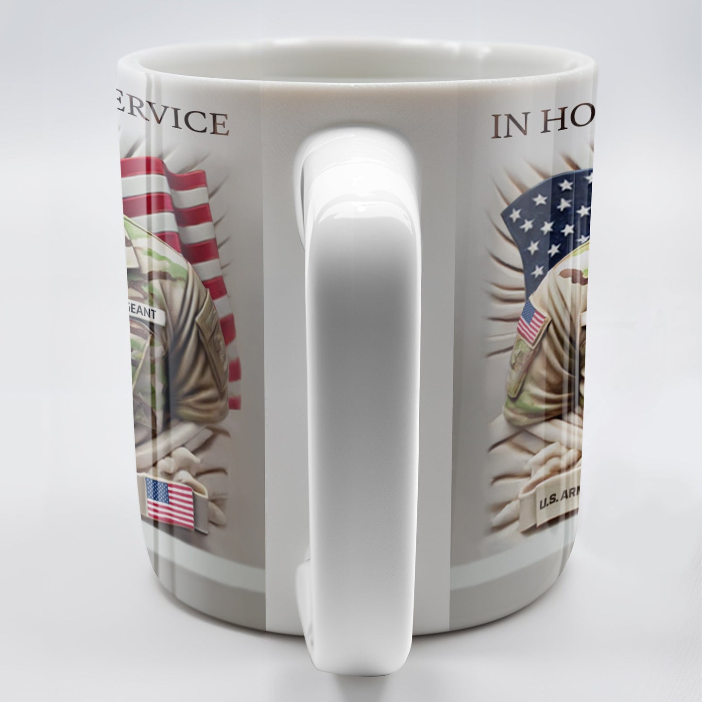 In Honor Of Service, Military Uniform and U.S. Flag - Personalized Custom Coffee Mug - GRAD280_MG