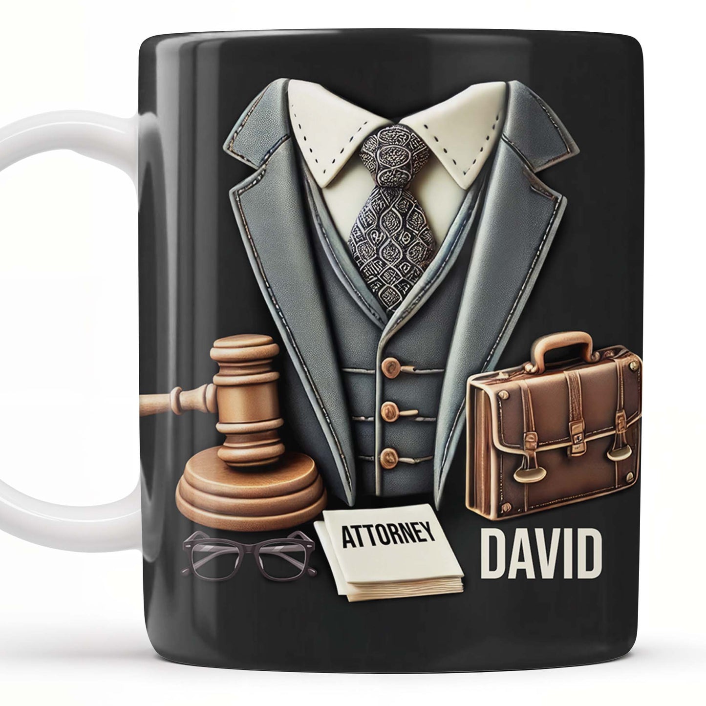 Attorney, Suit, Tie, Briefcase, and Gavel Design - Personalized Custom Coffee Mug - GRAD282_MG