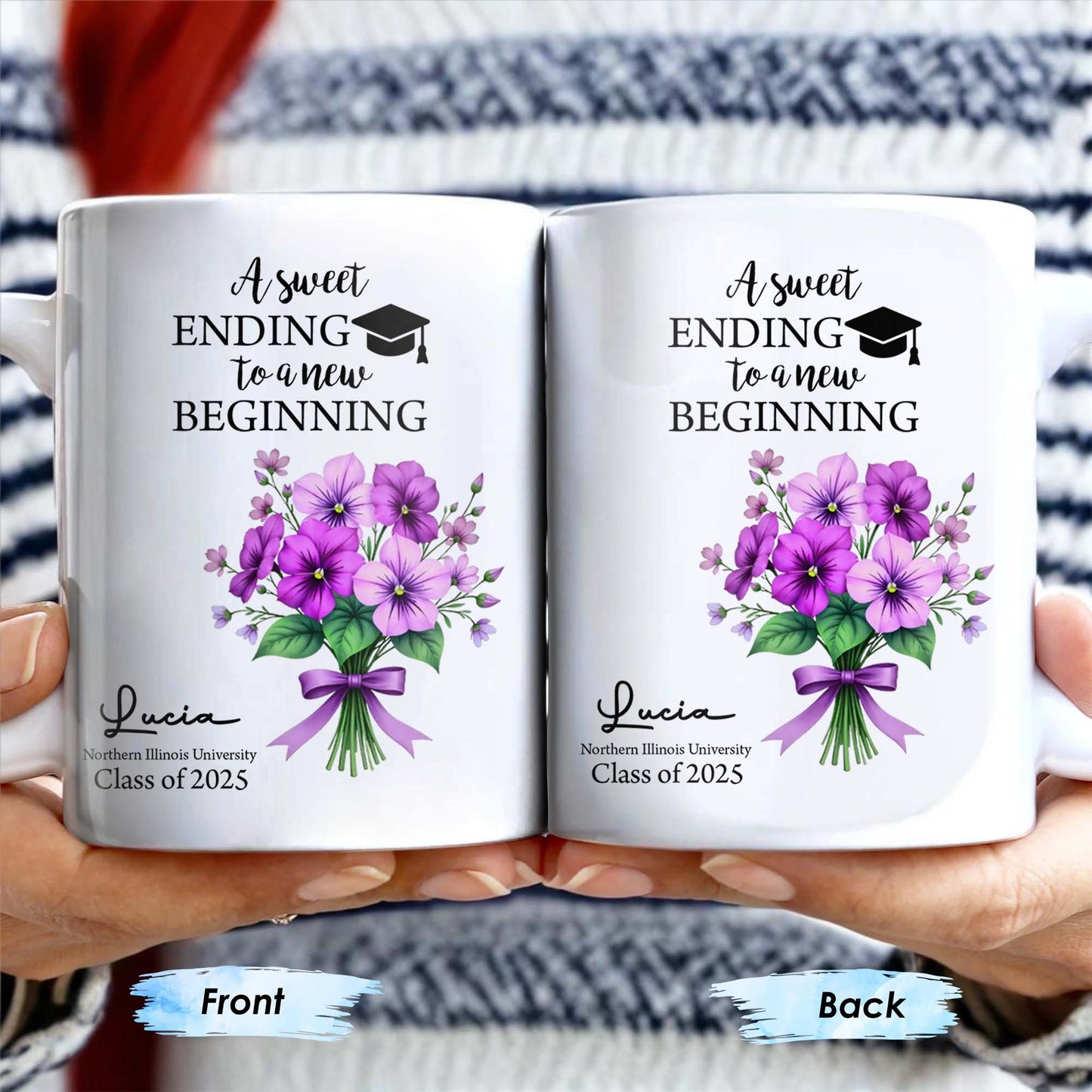 A Sweet Ending To A New Beginning, Flowers and Graduation Cap - Personalized Custom Coffee Mug - GRAD286_MG