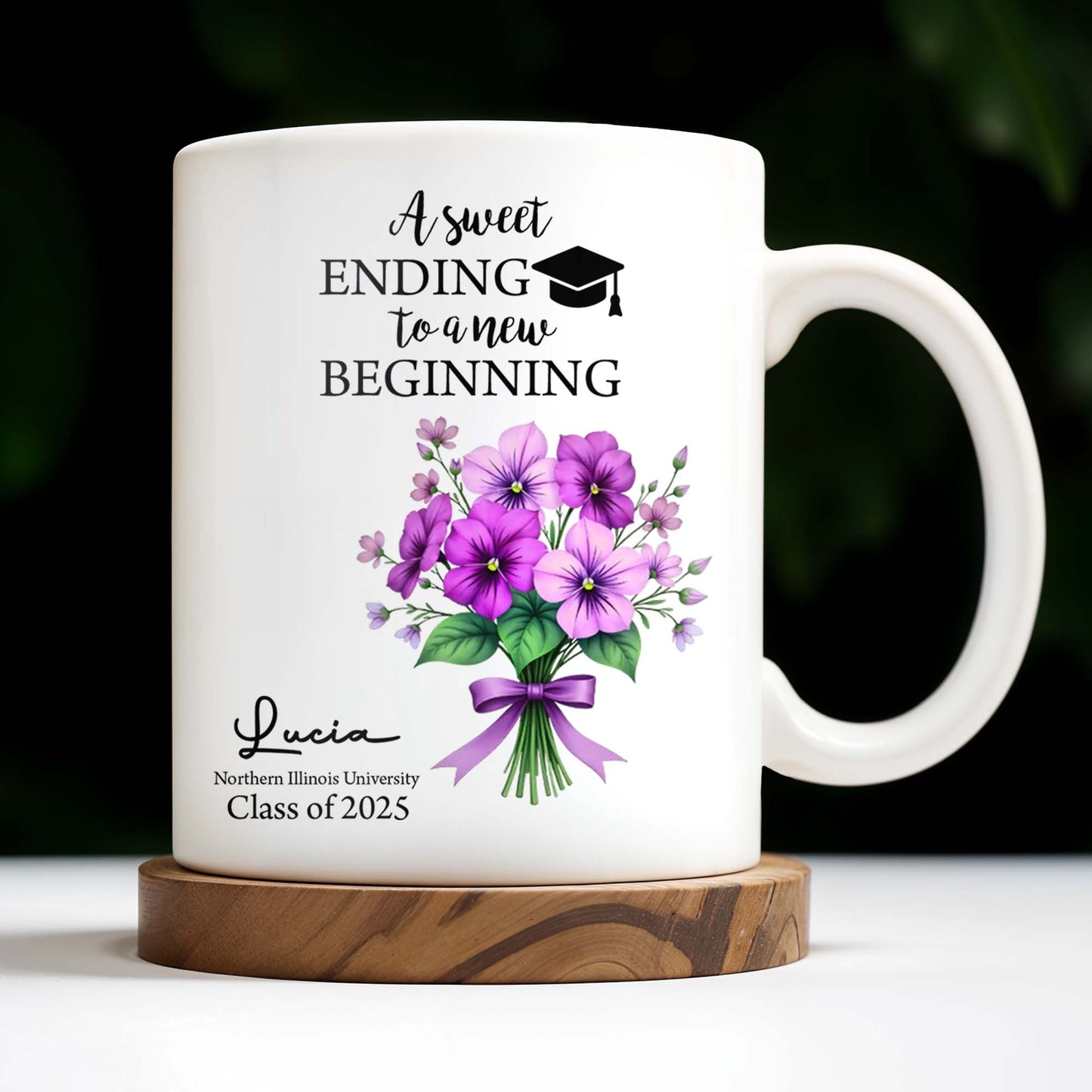 A Sweet Ending To A New Beginning, Flowers and Graduation Cap - Personalized Custom Coffee Mug - GRAD286_MG