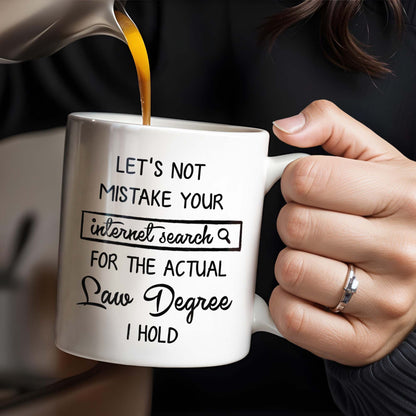 Let's Not Mistake Your Internet Search For The Actual Law Degree I Hold, Law Symbols and Briefcase - Personalized Custom Coffee Mug - GRAD288_MG