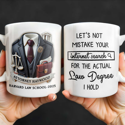 Let's Not Mistake Your Internet Search For The Actual Law Degree I Hold, Law Symbols and Briefcase - Personalized Custom Coffee Mug - GRAD288_MG