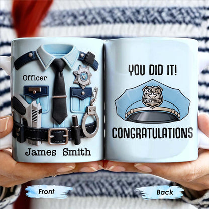 You Did It! Congratulations, Police Badge And Cap - Personalized Custom Coffee Mug - GRAD295_MG