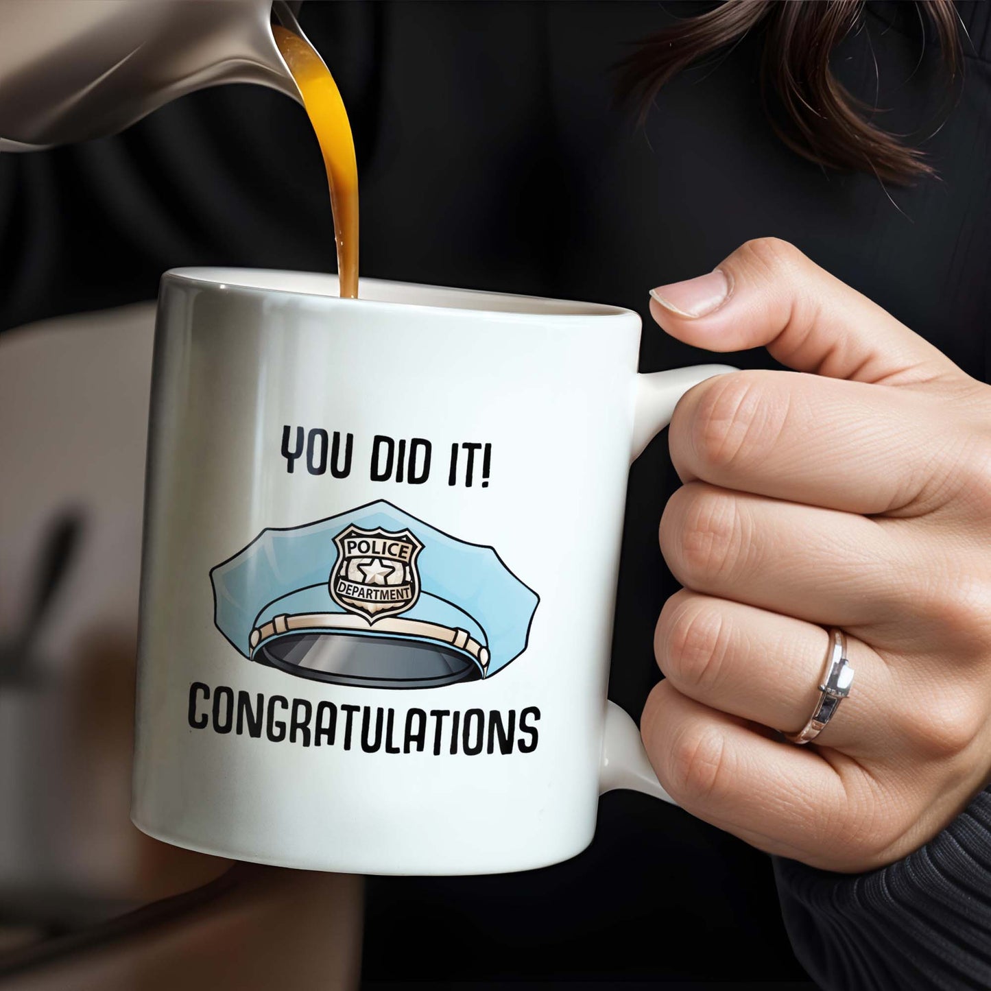 You Did It! Congratulations, Police Badge And Cap - Personalized Custom Coffee Mug - GRAD295_MG