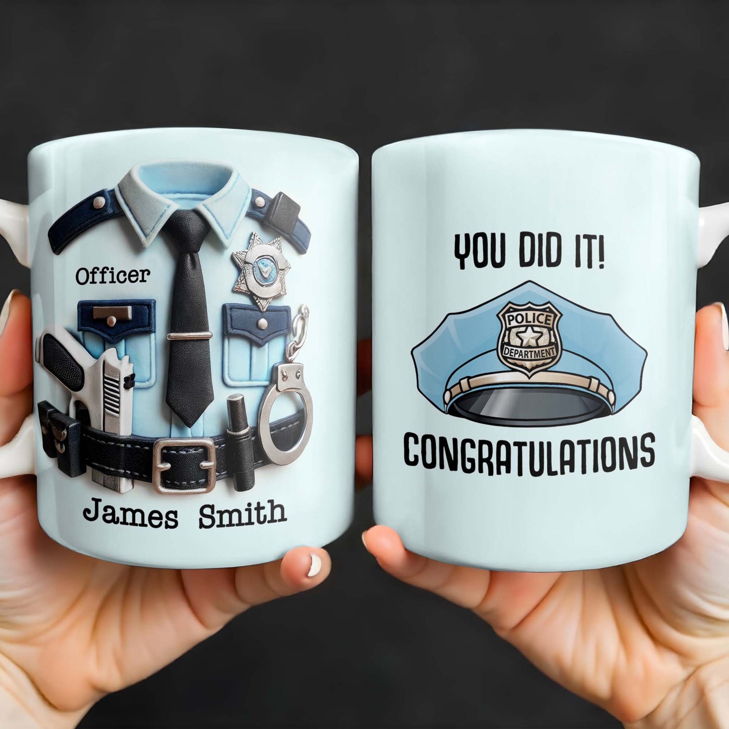 You Did It! Congratulations, Police Badge And Cap - Personalized Custom Coffee Mug - GRAD295_MG
