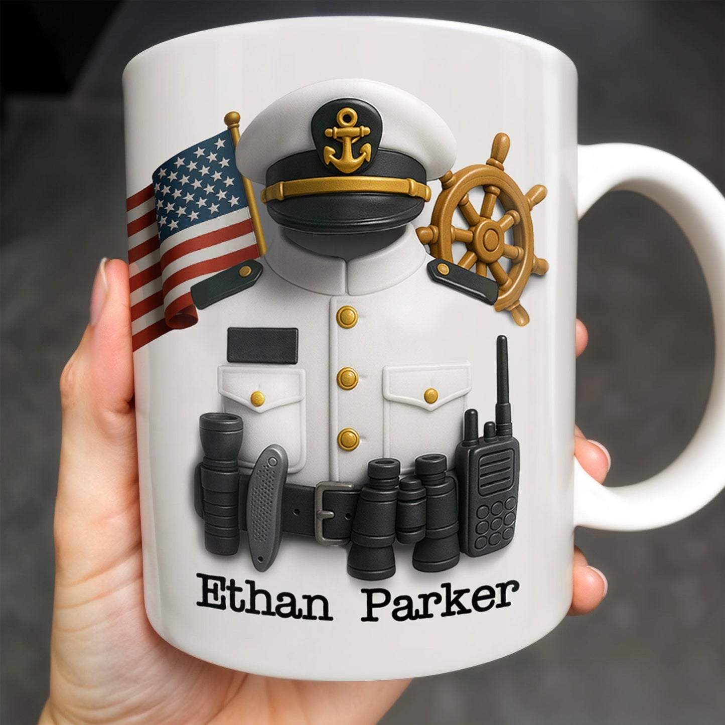 Celebrate Your Favorite Sailor, Navy Uniform and American Flag - Personalized Custom Coffee Mug - GRAD297_MG