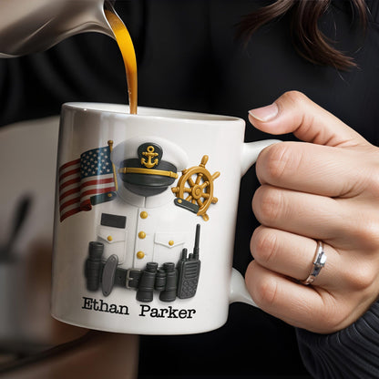 Celebrate Your Favorite Sailor, Navy Uniform and American Flag - Personalized Custom Coffee Mug - GRAD297_MG