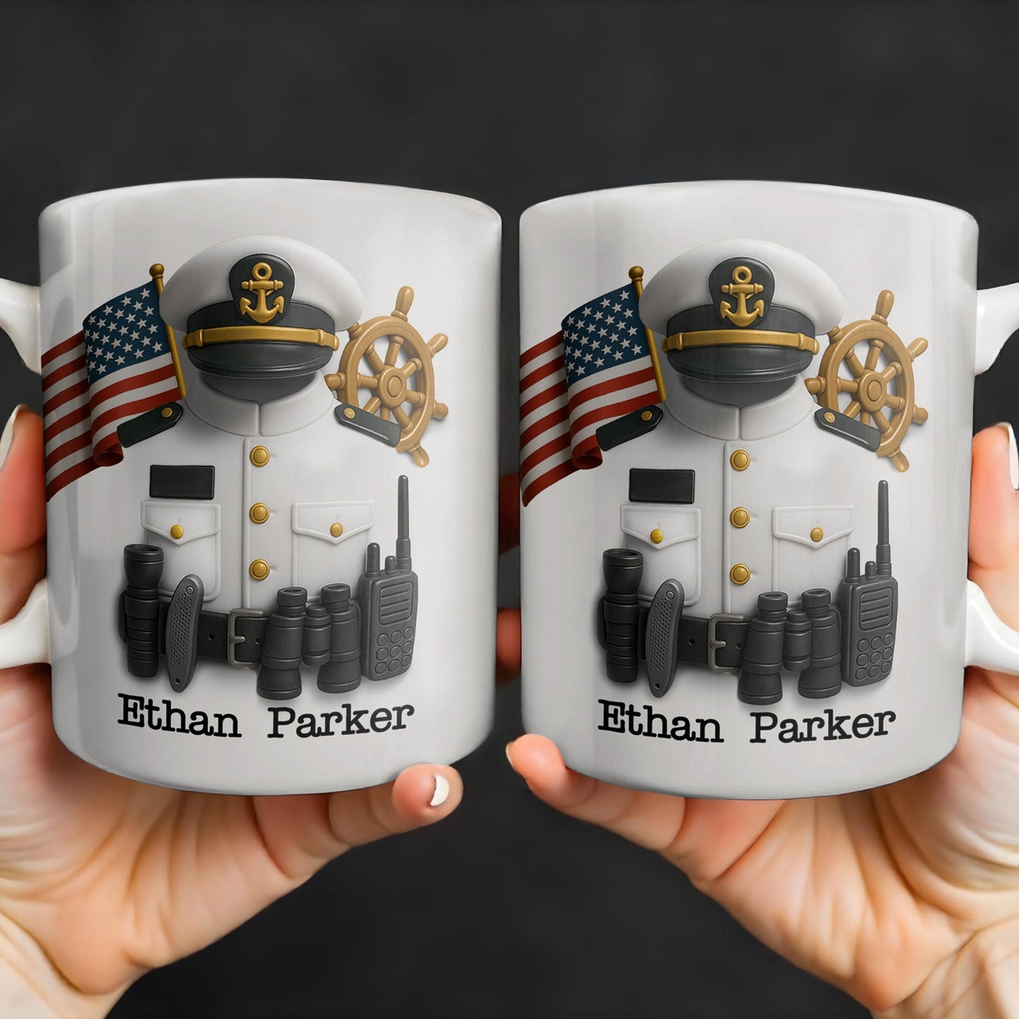 Celebrate Your Favorite Sailor, Navy Uniform and American Flag - Personalized Custom Coffee Mug - GRAD297_MG