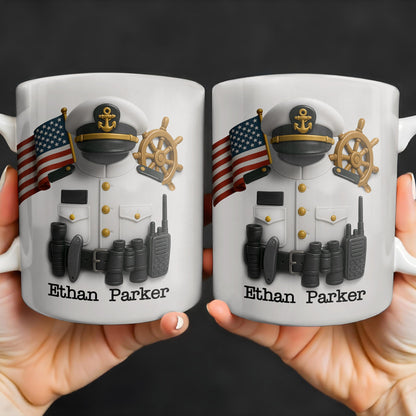 Celebrate Your Favorite Sailor, Navy Uniform and American Flag - Personalized Custom Coffee Mug - GRAD297_MG