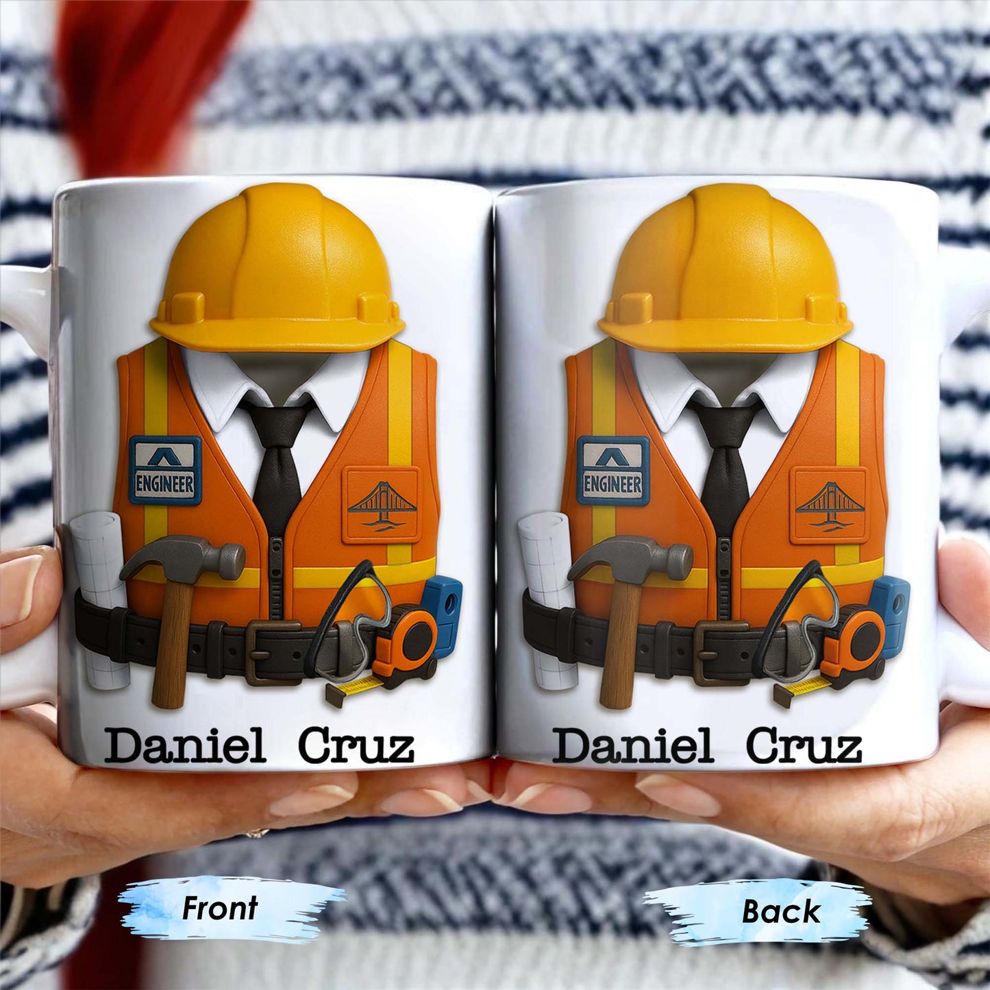 Celebrate Your Everyday Hero with This Engineer-Themed Coffee Mug Featuring Helmet, Tie, Vest, Tools - Personalized Custom Coffee Mug - GRAD298_MG
