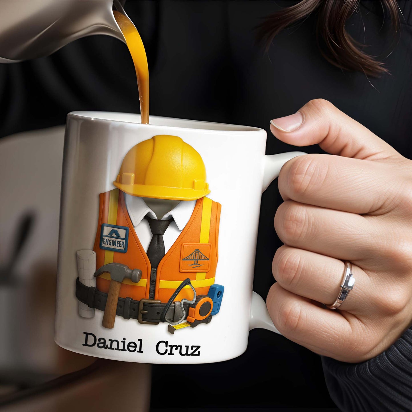 Celebrate Your Everyday Hero with This Engineer-Themed Coffee Mug Featuring Helmet, Tie, Vest, Tools - Personalized Custom Coffee Mug - GRAD298_MG