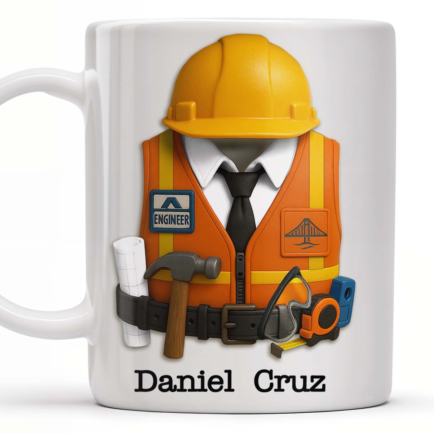 Celebrate Your Everyday Hero with This Engineer-Themed Coffee Mug Featuring Helmet, Tie, Vest, Tools - Personalized Custom Coffee Mug - GRAD298_MG
