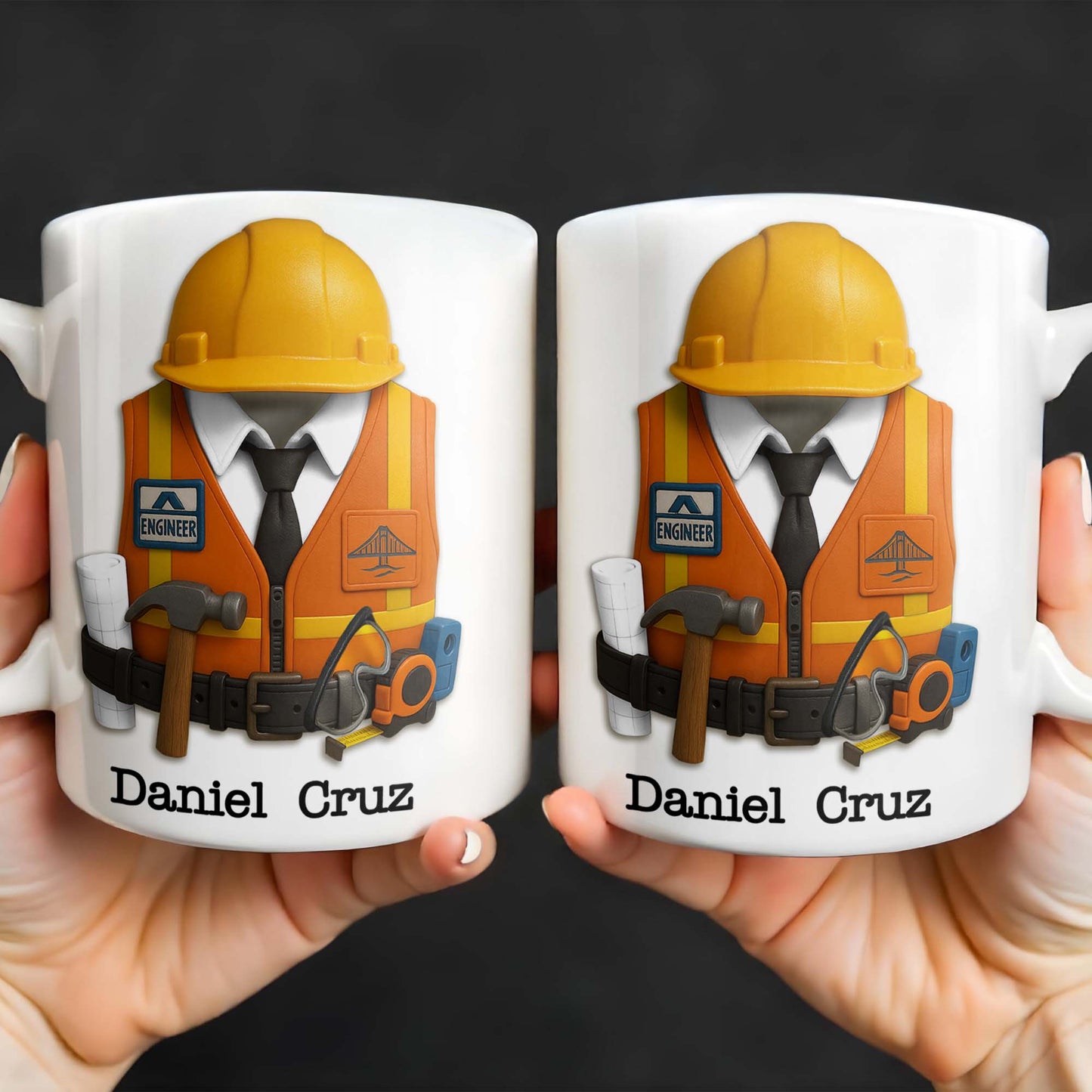 Celebrate Your Everyday Hero with This Engineer-Themed Coffee Mug Featuring Helmet, Tie, Vest, Tools - Personalized Custom Coffee Mug - GRAD298_MG