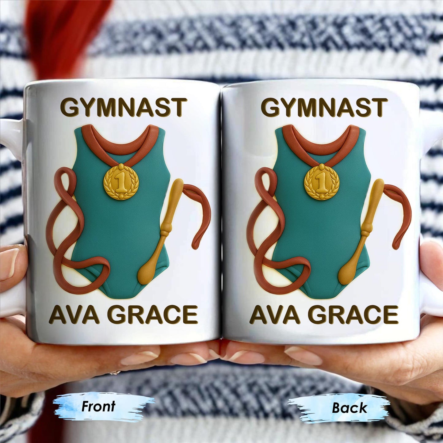 Gymnast, Leotard, Medal, and Ribbon - Personalized Custom Coffee Mug - GRAD300_MG