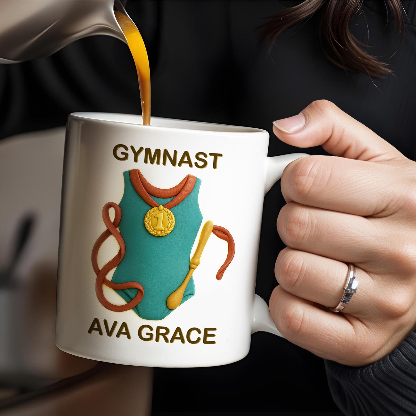 Gymnast, Leotard, Medal, and Ribbon - Personalized Custom Coffee Mug - GRAD300_MG