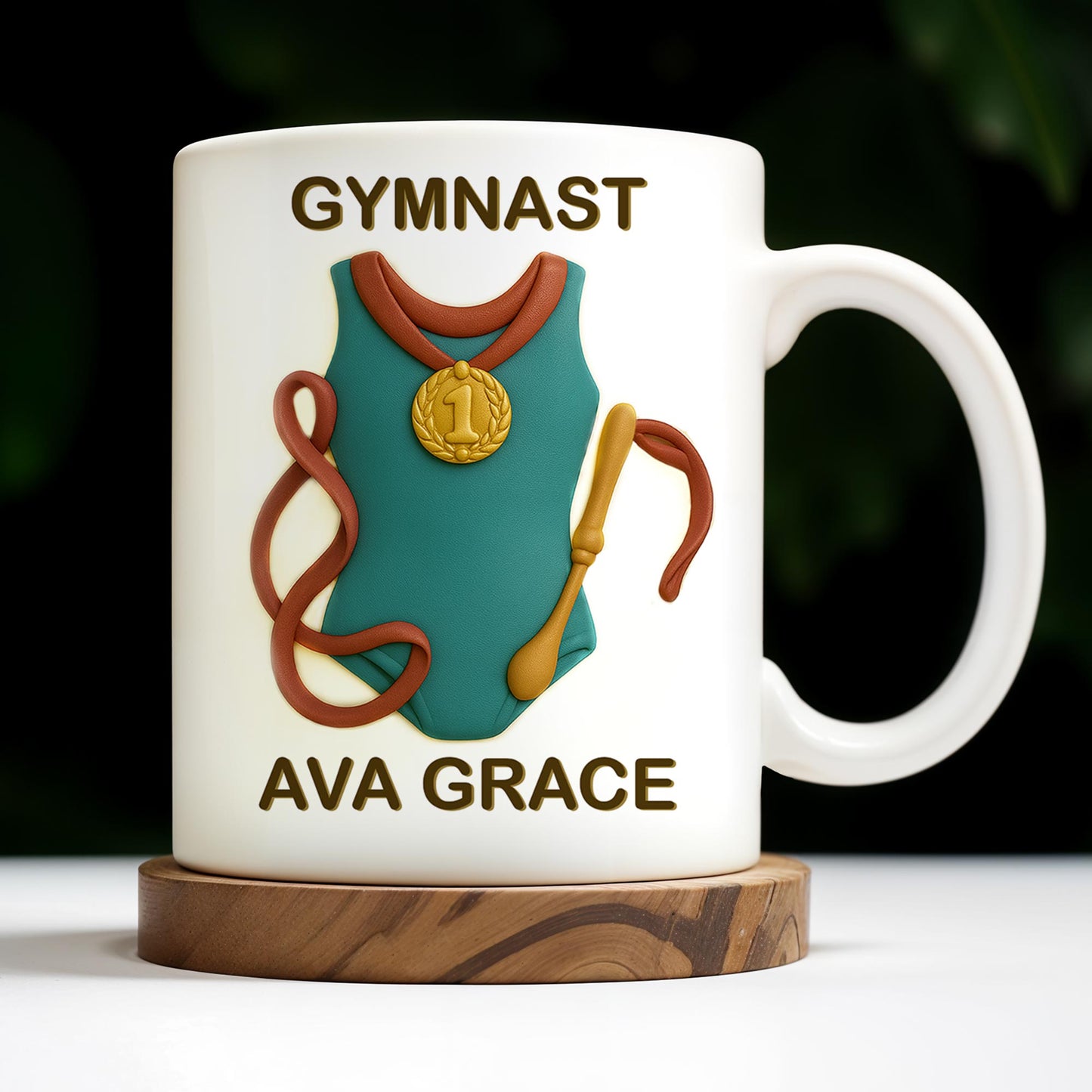 Gymnast, Leotard, Medal, and Ribbon - Personalized Custom Coffee Mug - GRAD300_MG