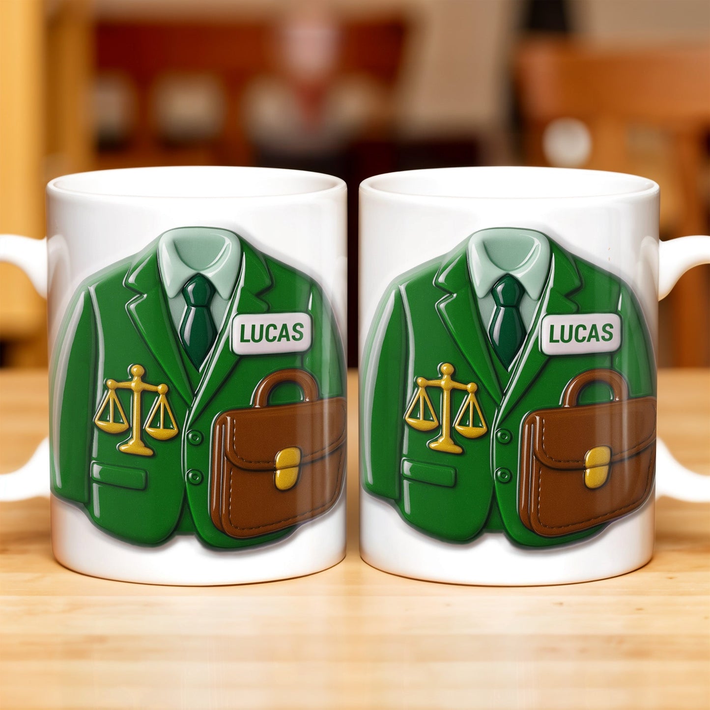 Customizable Lawyer-Themed Coffee Mug With Scales of Justice and Briefcase - Personalized Custom Coffee Mug - GRAD304_MG