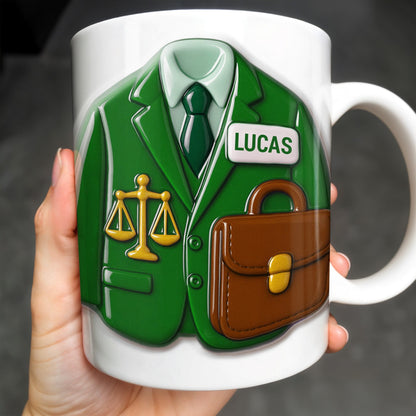 Customizable Lawyer-Themed Coffee Mug With Scales of Justice and Briefcase - Personalized Custom Coffee Mug - GRAD304_MG