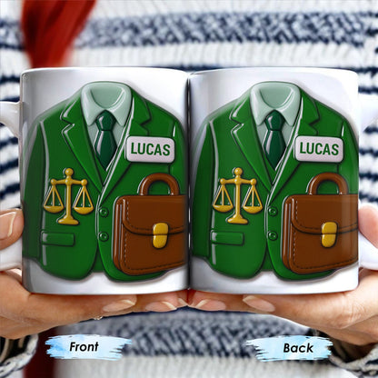 Customizable Lawyer-Themed Coffee Mug With Scales of Justice and Briefcase - Personalized Custom Coffee Mug - GRAD304_MG