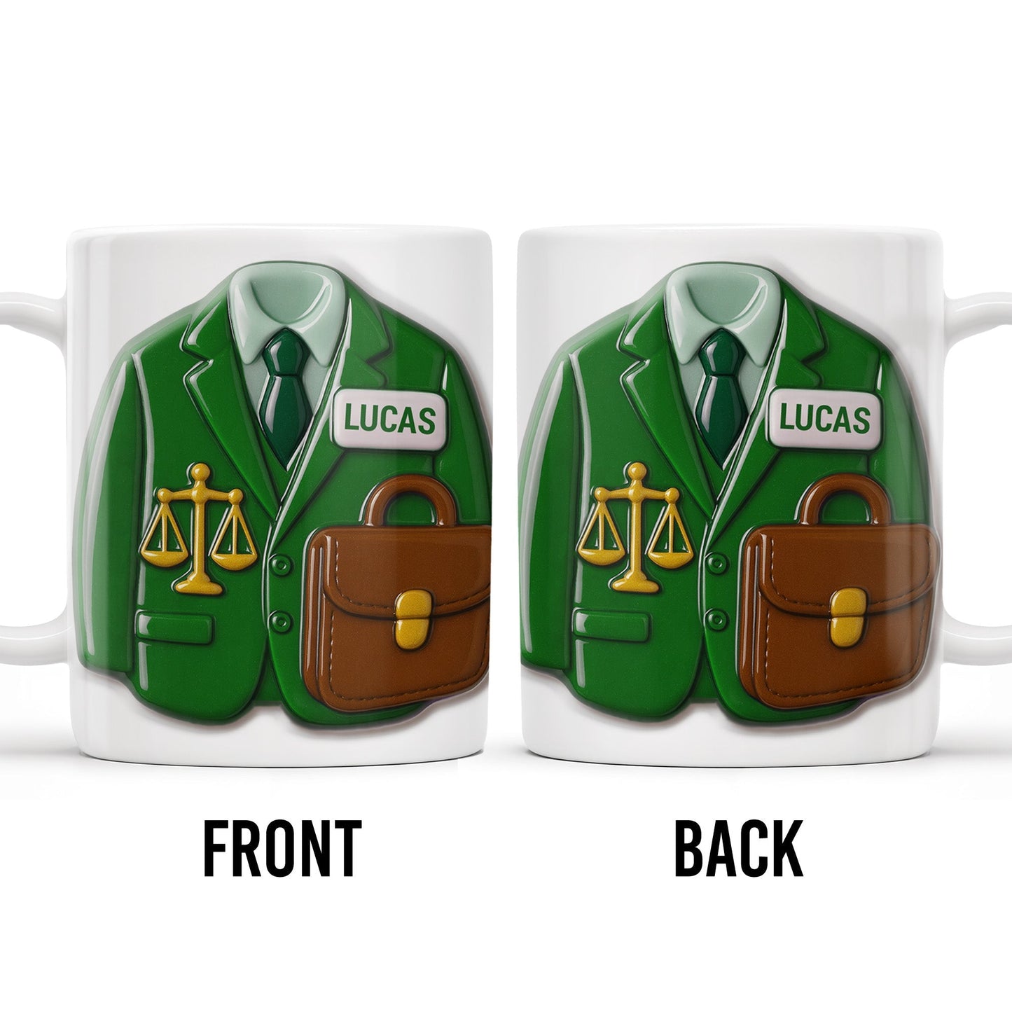 Customizable Lawyer-Themed Coffee Mug With Scales of Justice and Briefcase - Personalized Custom Coffee Mug - GRAD304_MG