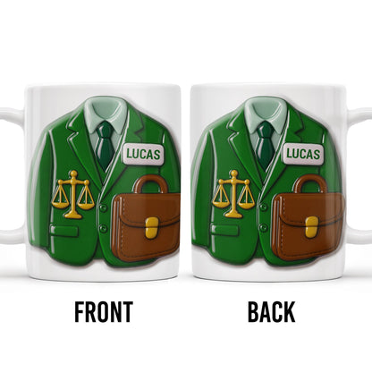 Customizable Lawyer-Themed Coffee Mug With Scales of Justice and Briefcase - Personalized Custom Coffee Mug - GRAD304_MG